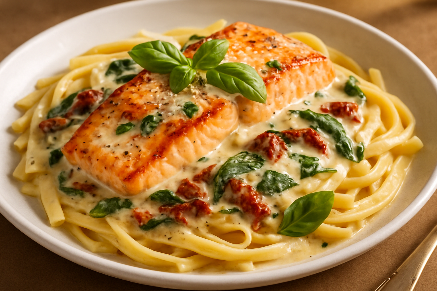 Creamy Tuscan Salmon with Pasta